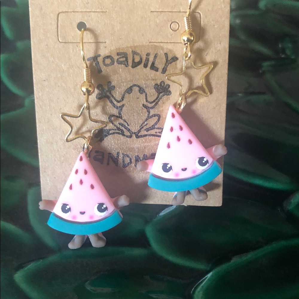 Watermelon Earrings with Gold Accents